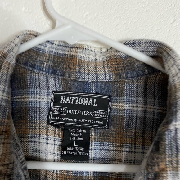 National Outfitters Men’s Brown & Blue Plaid Button Down Shirt Large - Picture 3 of 3